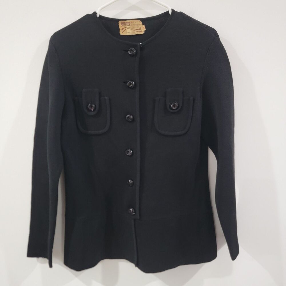 Vintage Montgomery Ward Womens Wool Cardigan Sweater Size 14 Black